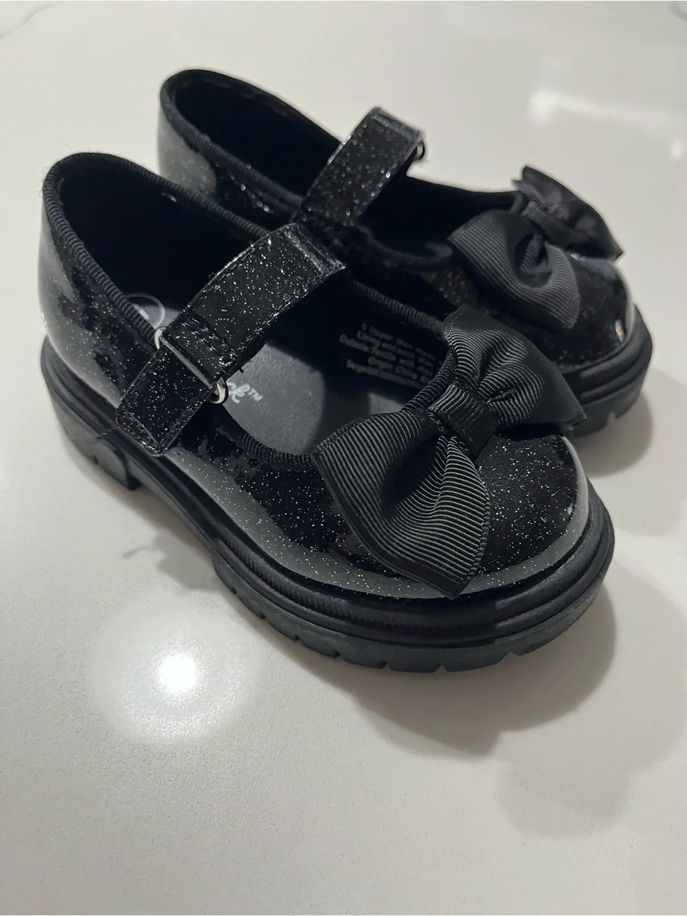 Cat & Jack Black Glitter Mary Jane Shoes with Bow Accent